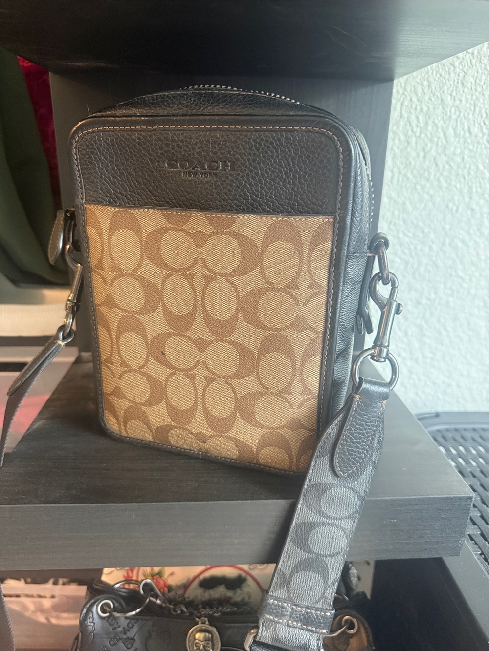 Coach Men's Signature Canvas Messenger in Brown and Black Trim